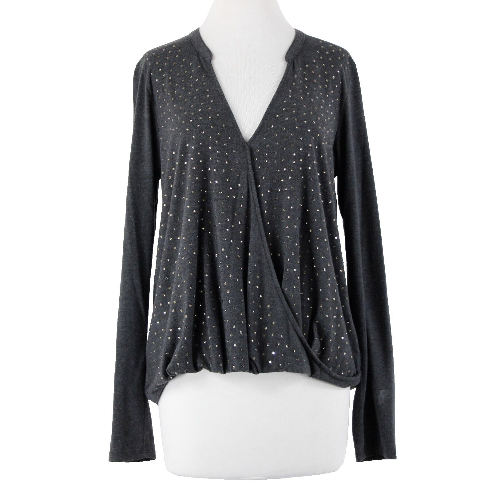 Michael Stars Sz OS Dark Gray Rhinestones V Neck Hi Lo Rayon Polyester Top
