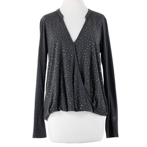 Michael Stars Sz OS Dark Gray Rhinestones V Neck Hi Lo Rayon Polyester Top