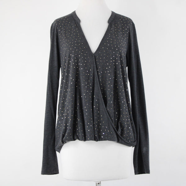 Michael Stars Sz OS Dark Gray Rhinestones V Neck Hi Lo Rayon Polyester Top