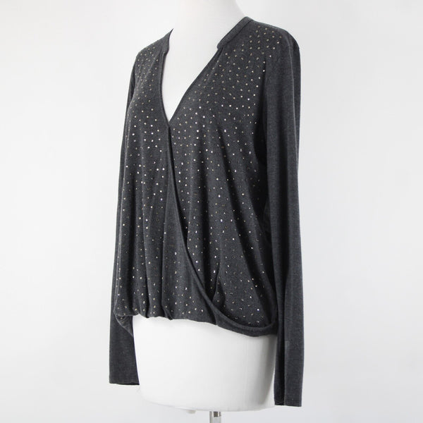 Michael Stars Sz OS Dark Gray Rhinestones V Neck Hi Lo Rayon Polyester Top