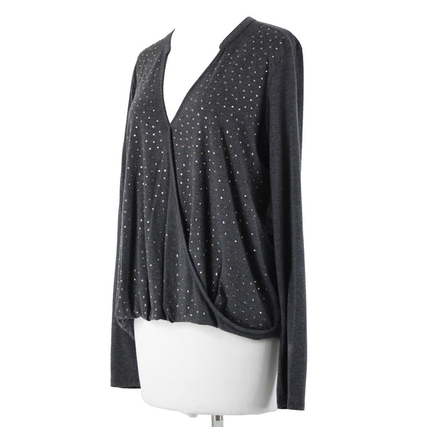 Michael Stars Sz OS Dark Gray Rhinestones V Neck Hi Lo Rayon Polyester Top