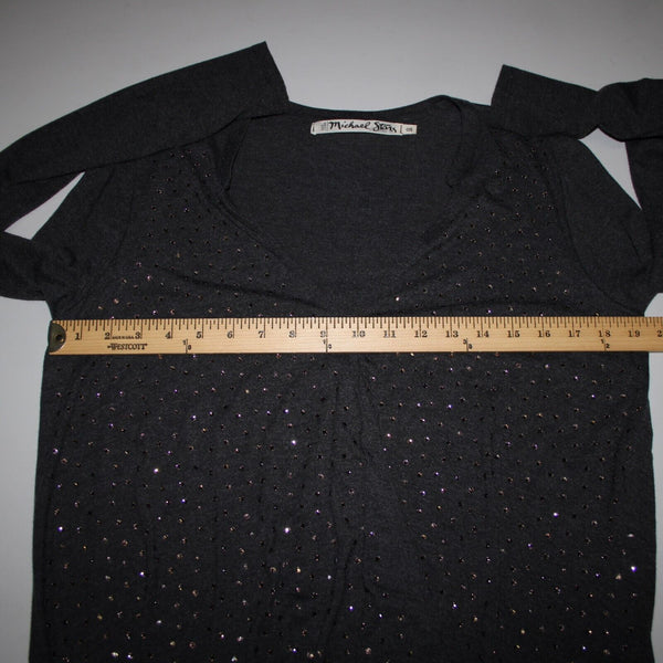 Michael Stars Sz OS Dark Gray Rhinestones V Neck Hi Lo Rayon Polyester Top