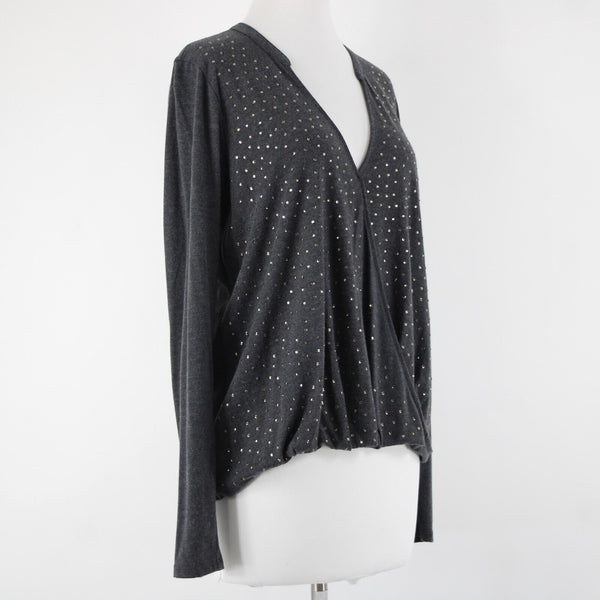 Michael Stars Sz OS Dark Gray Rhinestones V Neck Hi Lo Rayon Polyester Top