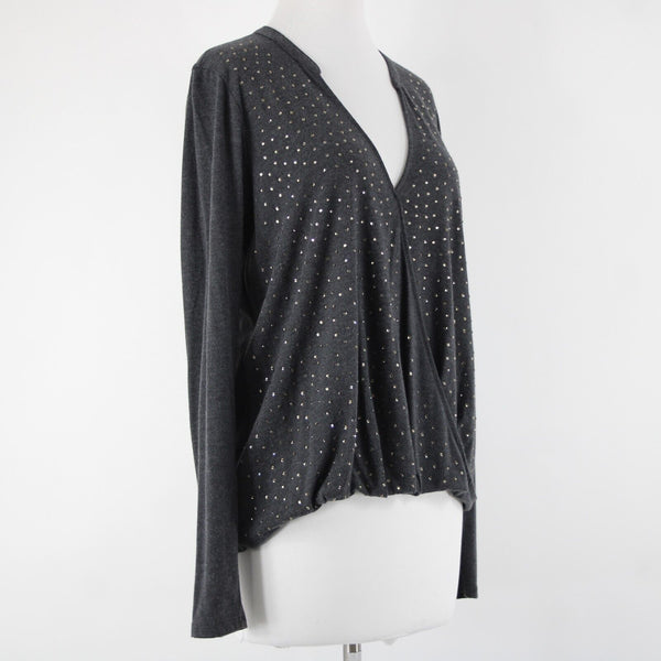 Michael Stars Sz OS Dark Gray Rhinestones V Neck Hi Lo Rayon Polyester Top