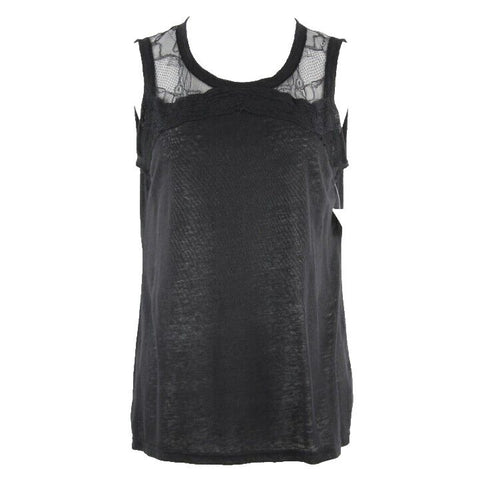Sanctuary NEW $44 Sz S Black Lace Shoulder Linen Nylon Top