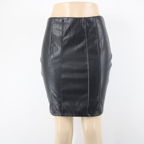 Haute Monde NEW Sz 2 Black Faux Leather 100% Polyester /Polyurethane Skirt
