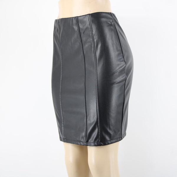 Haute Monde NEW Sz 2 Black Faux Leather 100% Polyester /Polyurethane Skirt