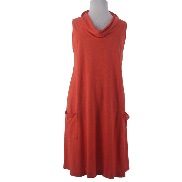 Eileen Fisher Dress Sz 2X Orange Cowl Neck Pockets Hemp Organic Cotton Dress