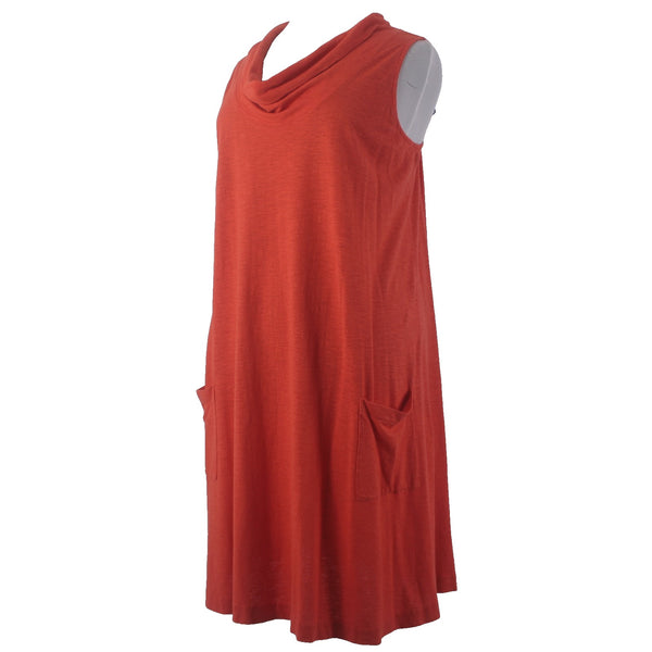 Eileen Fisher Dress Sz 2X Orange Cowl Neck Pockets Hemp Organic Cotton Dress
