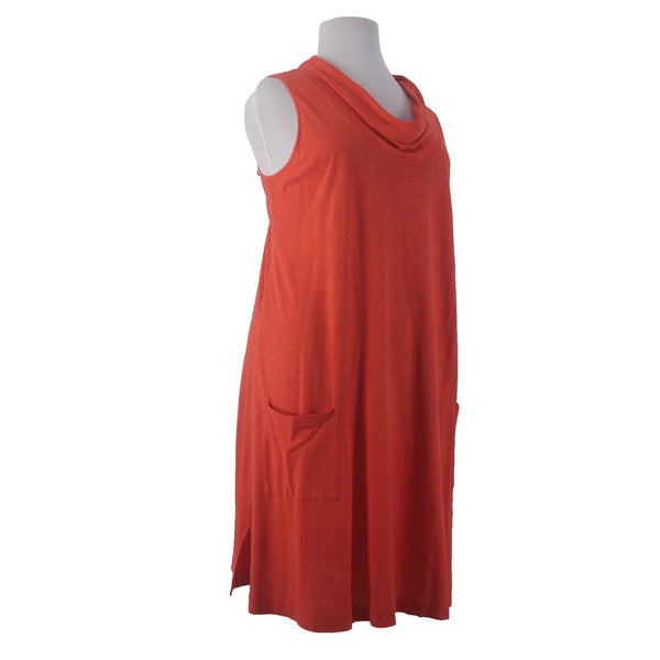 Eileen Fisher Dress Sz 2X Orange Cowl Neck Pockets Hemp Organic Cotton Dress
