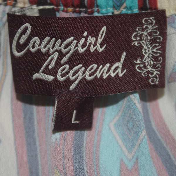 Cowgirl Legend Dress Sz L Brown Blue Multi Colored Belted 100% Polyester Dress
