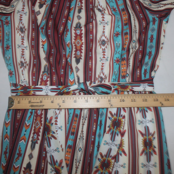 Cowgirl Legend Dress Sz L Brown Blue Multi Colored Belted 100% Polyester Dress