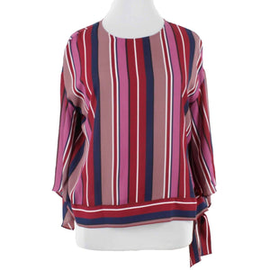 Worthington NEW $37 Sz XL Burgundy Navy  Multicolor Sheer Striped 100% Poly Top