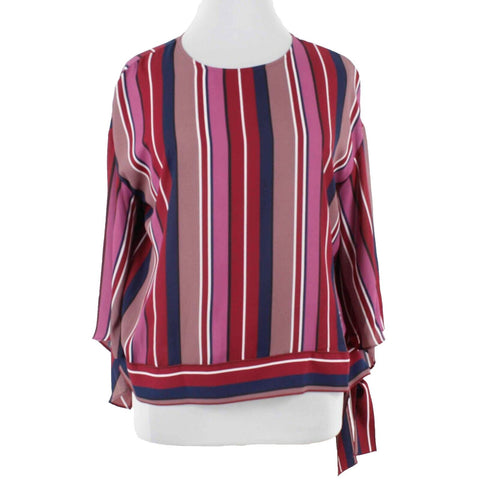 Worthington NEW $37 Sz XL Burgundy Navy  Multicolor Sheer Striped 100% Poly Top