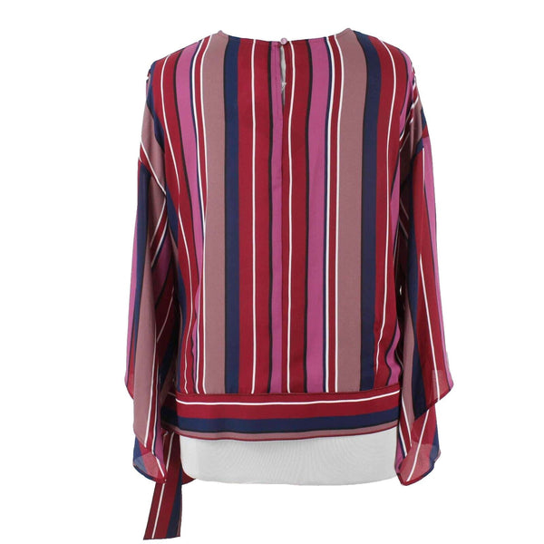 Worthington NEW $37 Sz XL Burgundy Navy  Multicolor Sheer Striped 100% Poly Top