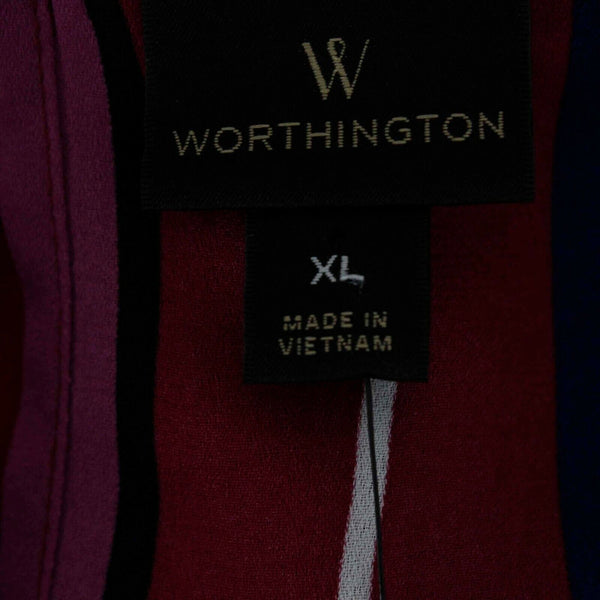 Worthington NEW $37 Sz XL Burgundy Navy  Multicolor Sheer Striped 100% Poly Top