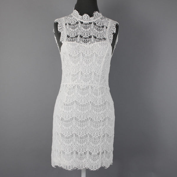 Free People Sz XS White Lace Lined Sleeveless Open Back Cotton Nylon Dress