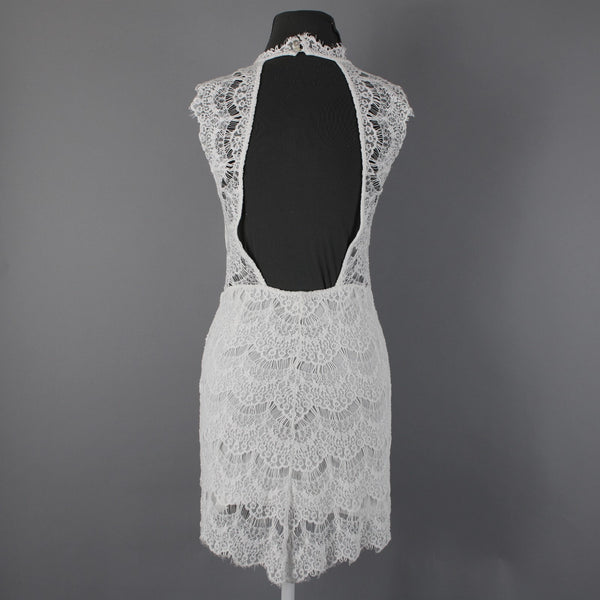 Free People Sz XS White Lace Lined Sleeveless Open Back Cotton Nylon Dress