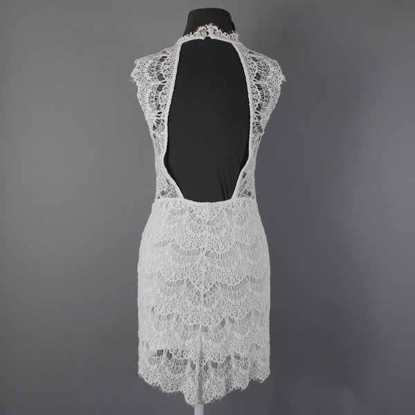 Free People Sz XS White Lace Lined Sleeveless Open Back Cotton Nylon Dress