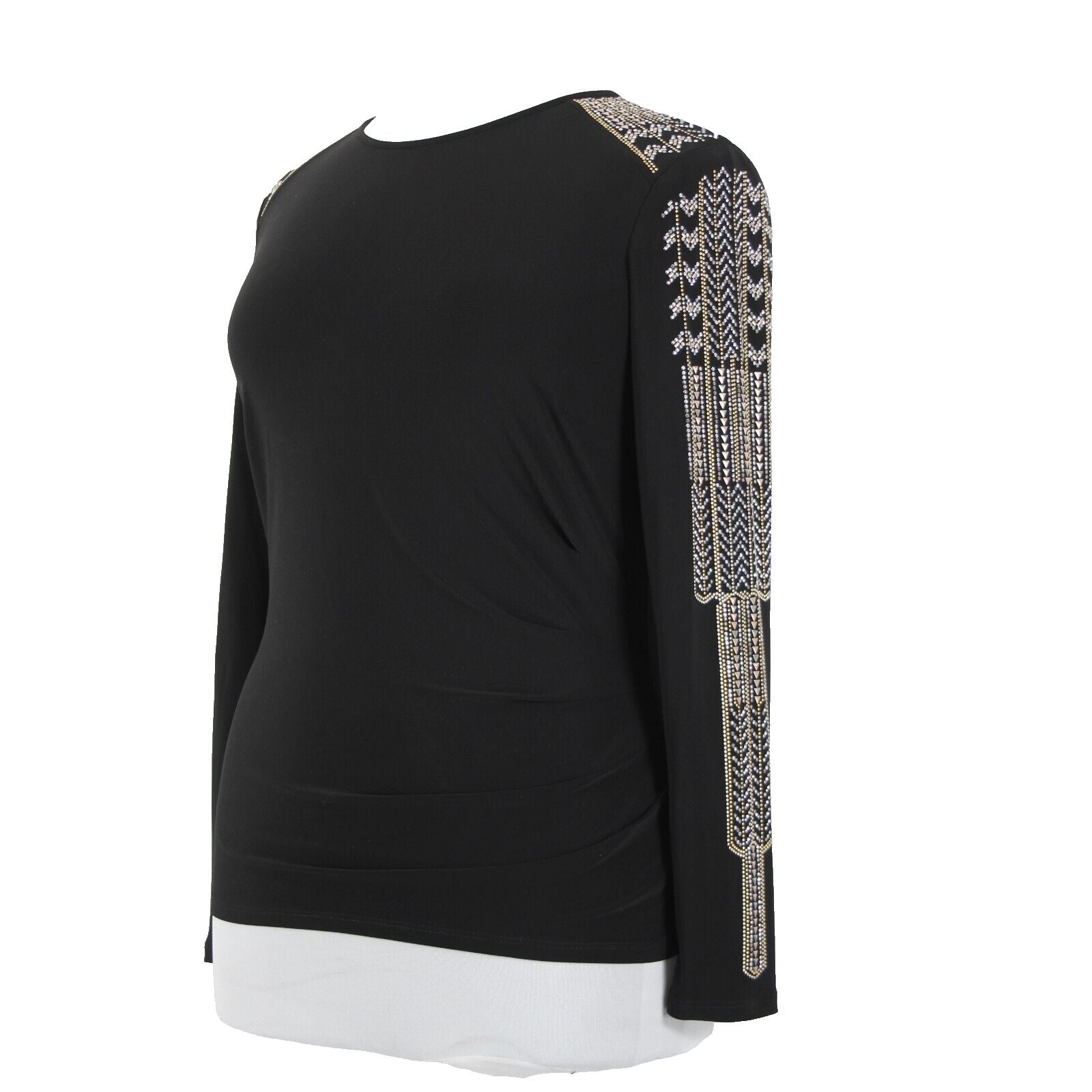 Frank Lyman Design Sz 14 Black Gold Silver Studded No Fabric Label Art Deco Top