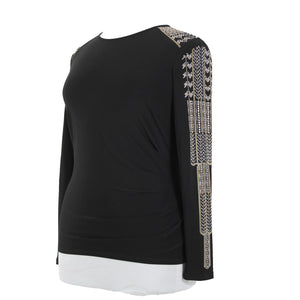 Frank Lyman Design Sz 14 Black Gold Silver Studded No Fabric Label Art Deco Top