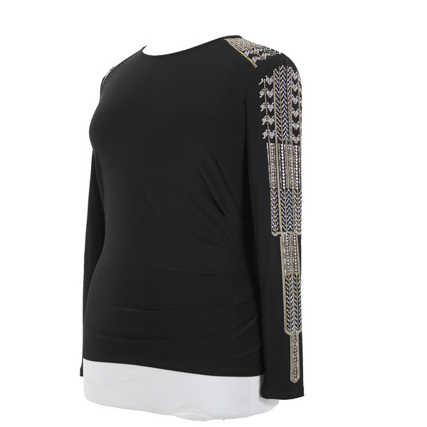 Frank Lyman Design Sz 14 Black Gold Silver Studded No Fabric Label Art Deco Top