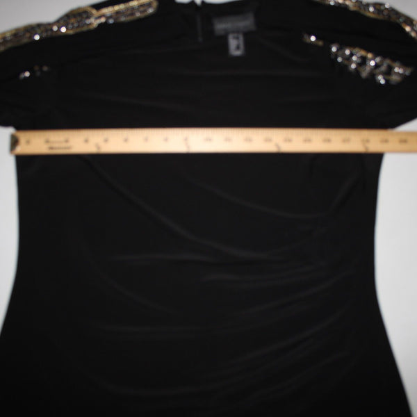 Frank Lyman Design Sz 14 Black Gold Silver Studded No Fabric Label Art Deco Top