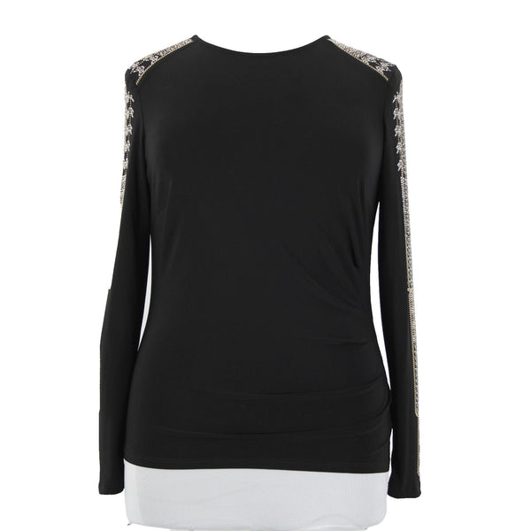 Frank Lyman Design Sz 14 Black Gold Silver Studded No Fabric Label Art Deco Top