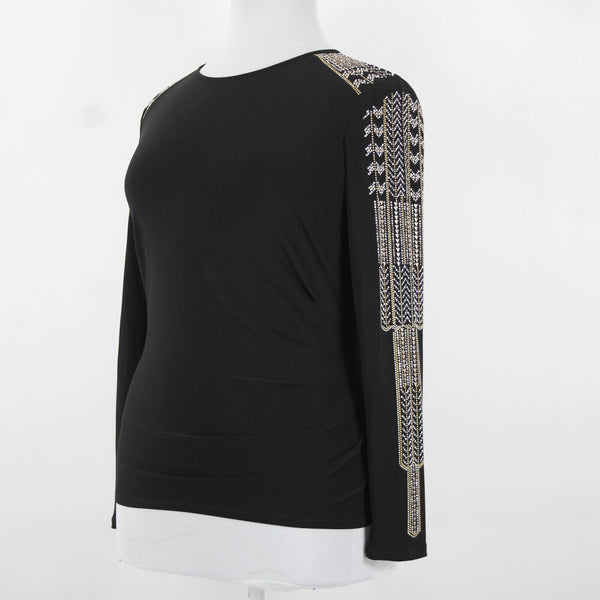 Frank Lyman Design Sz 14 Black Gold Silver Studded No Fabric Label Art Deco Top