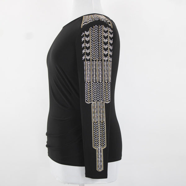 Frank Lyman Design Sz 14 Black Gold Silver Studded No Fabric Label Art Deco Top