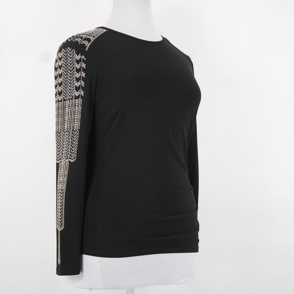 Frank Lyman Design Sz 14 Black Gold Silver Studded No Fabric Label Art Deco Top
