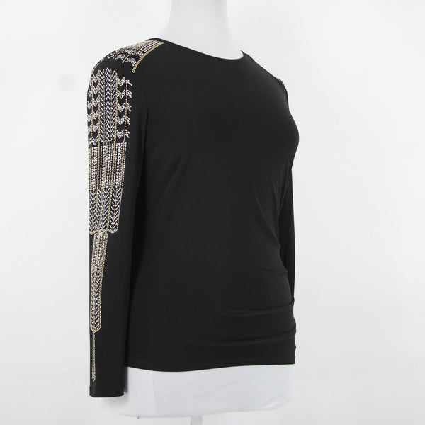 Frank Lyman Design Sz 14 Black Gold Silver Studded No Fabric Label Art Deco Top