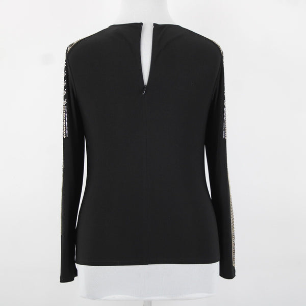 Frank Lyman Design Sz 14 Black Gold Silver Studded No Fabric Label Art Deco Top