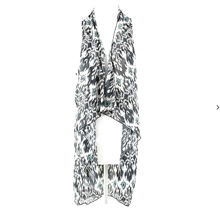About A Girl NEW Sz L White Black Aqua Open Cascade Front 100% Poly Vest