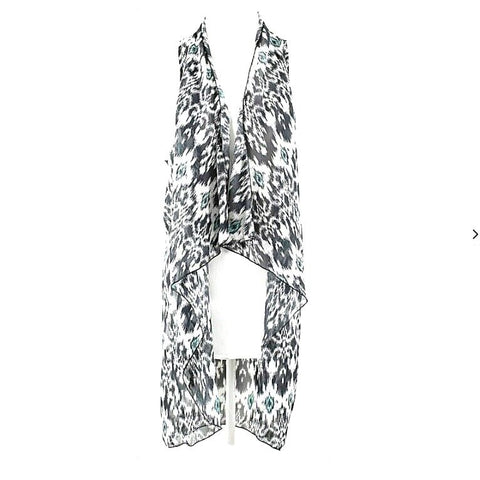 About A Girl NEW Sz L White Black Aqua Open Cascade Front 100% Poly Vest