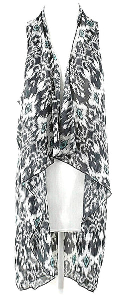 About A Girl NEW Sz L White Black Aqua Open Cascade Front 100% Poly Vest