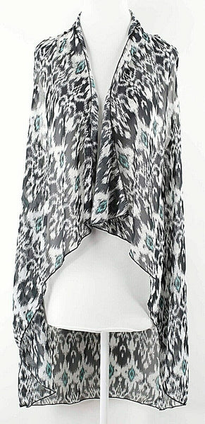 About A Girl NEW Sz L White Black Aqua Open Cascade Front 100% Poly Vest