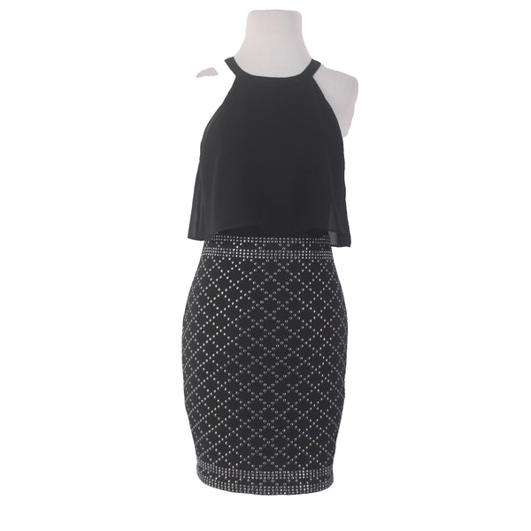 Guess Dress Sz S Black Silver Studded Layered Sleeveless Polyester Spandex Dress