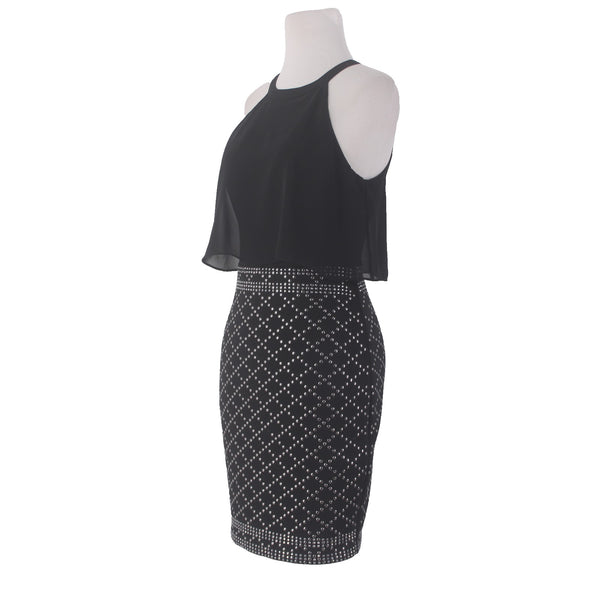 Guess Dress Sz S Black Silver Studded Layered Sleeveless Polyester Spandex Dress