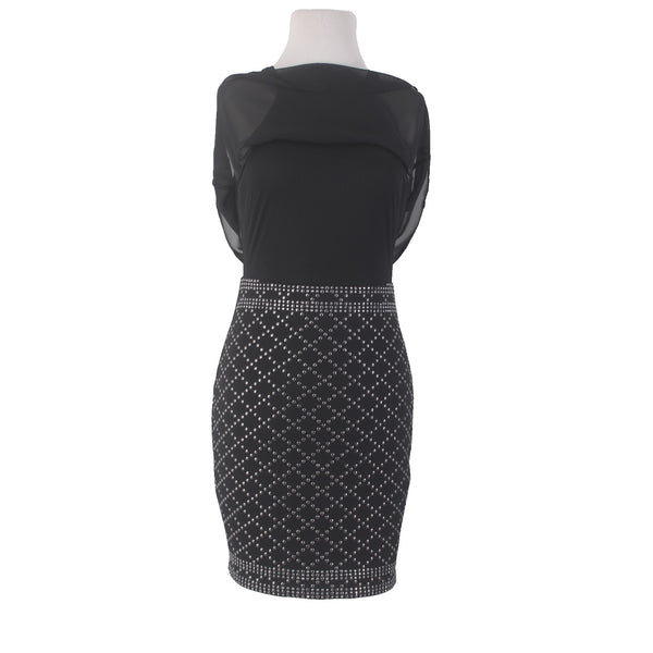 Guess Dress Sz S Black Silver Studded Layered Sleeveless Polyester Spandex Dress