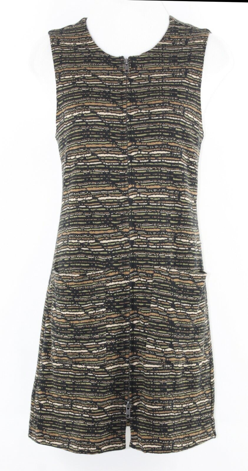 Sanctuary Sz S Brown Tan Green Full Zip Front Polyester Dress