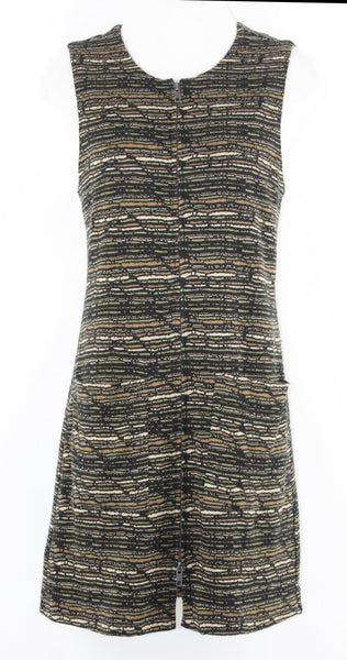 Sanctuary Sz S Brown Tan Green Full Zip Front Polyester Dress
