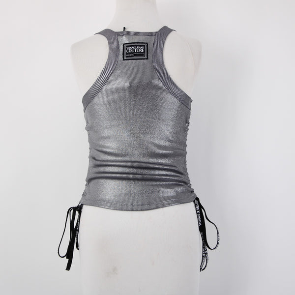Versace Couture Top NEW $350 Argento Sz S Silver Shimmer Texture Nylon Blend Top