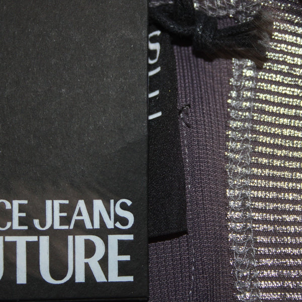 Versace Couture Top NEW $350 Argento Sz S Silver Shimmer Texture Nylon Blend Top