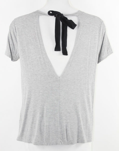 Promesa Sz L Gray Black Deep V Back Neck Tie Aloha Beach Poly Spandex Top