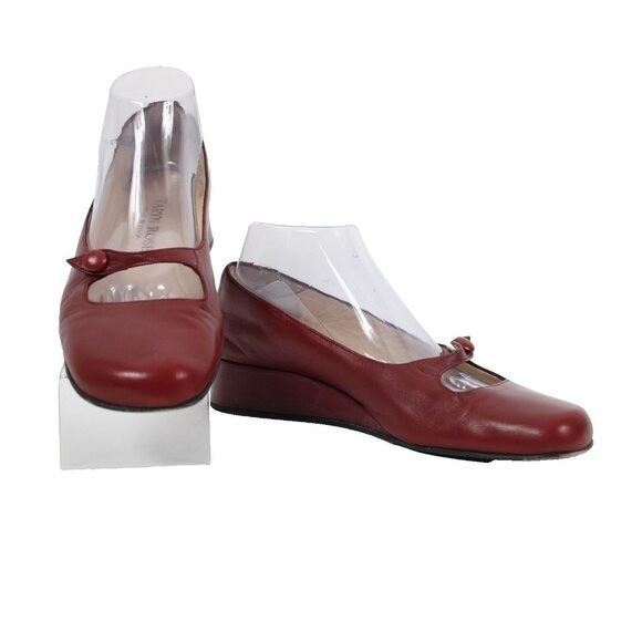 Taryn Rose Kristy Nappa Sz 39.5 M Red Leather Upper Inner 1.25" Wedge Heels