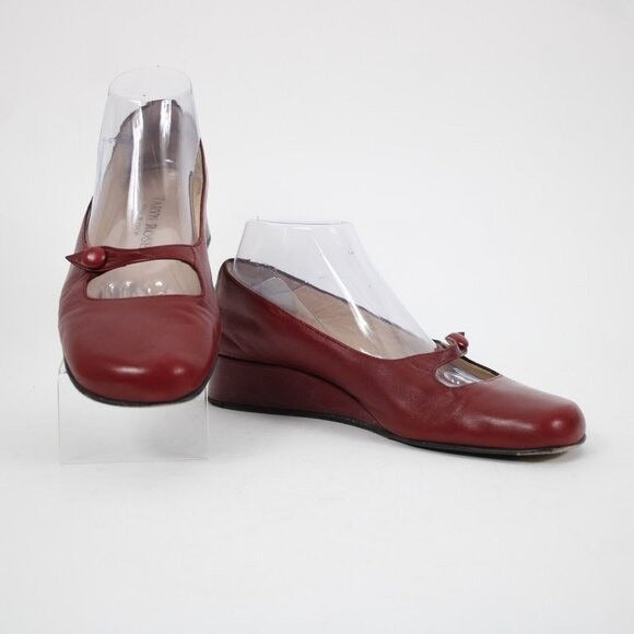 Taryn Rose Kristy Nappa Sz 39.5 M Red Leather Upper Inner 1.25" Wedge Heels