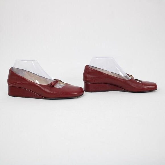 Taryn Rose Kristy Nappa Sz 39.5 M Red Leather Upper Inner 1.25" Wedge Heels