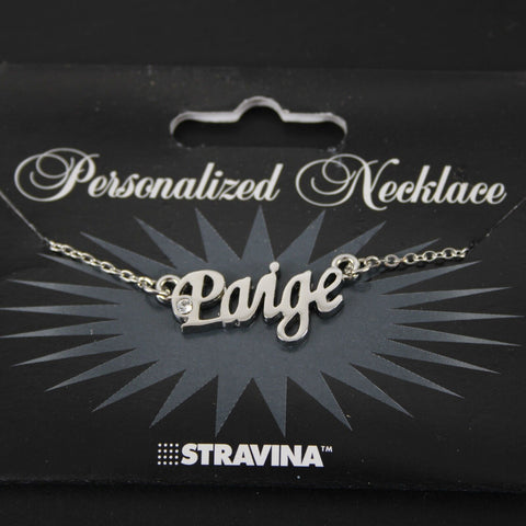 PAIGE Name Silvertone Rhinestone 14.5" w 4.5" Multi Ring Ext Necklace