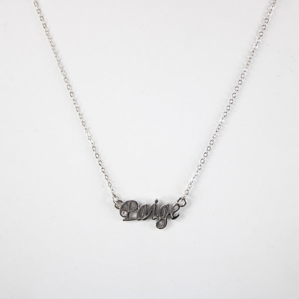 PAIGE Name Silvertone Rhinestone 14.5" w 4.5" Multi Ring Ext Necklace